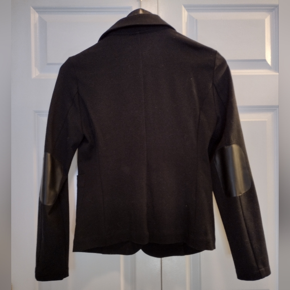 RD Style Tiel Pointe Blazer Leather Elbow Patches Black 2 Button Small